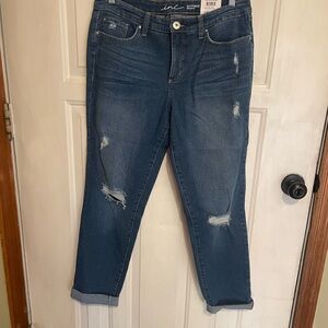 INC International Concepts Dark Blue Distressed Boyfriend Jeans